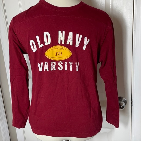 Old Navy Other - Old Navy Burgundy Red 100% Cotton Football Tee Varsity Retro Look Man’s T Shirt